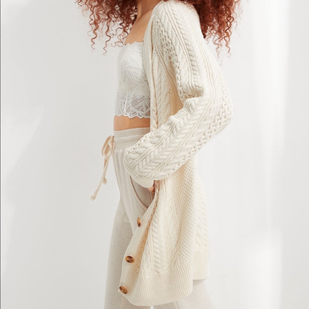 Aerie Long White Cable Knit Cardigan